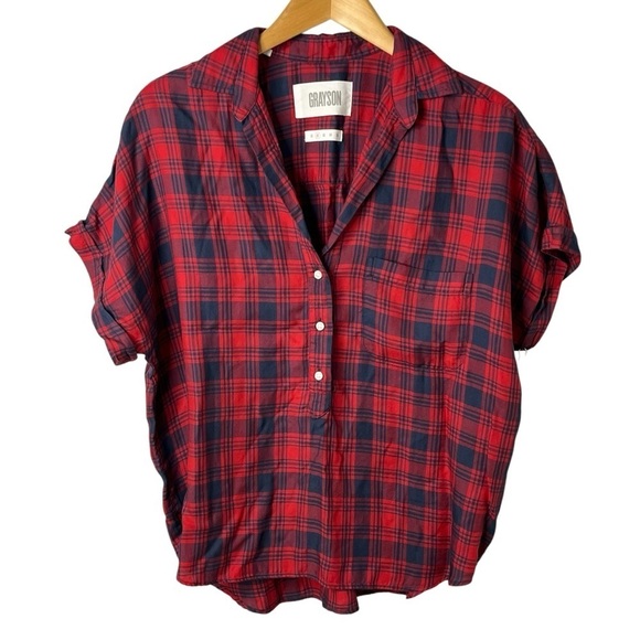 Grayson Tops - Grayson The Artist Short Sleeve Shirt Plaid Button Front Size 2 Red Blue